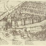 Der Überfall auf Neuss 1585 während des truchsessischen Krieges, Kupferstich von Franz Hogenberg