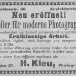 Anzeige zur Geschäftseröffnung des Fotoateliers Kleu in der Krefelder Straße 60 (Neußer Zeitung, 4. Oktober 1903)